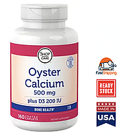 Кальций з устрицы Shopko Care, Oyster Shell Calcium 500mg + D3 200 IU, 500 mg, 160 Coated Caplets