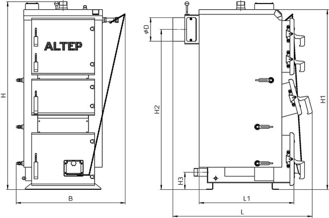Габаритные размеры котел АЛЬТЕП DUO 25 Фото-1