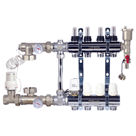 Колектор Fado Італія латунний в зборі для теплої підлоги на 2 контури