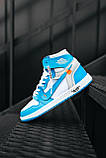 Кросівки чоловічі Nike Air Jordan 1 OFF-White Blue (найк аїр джердан оф вайт блакитні), фото 4