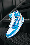 Кросівки чоловічі Nike Air Jordan 1 OFF-White Blue (найк аїр джердан оф вайт блакитні), фото 7