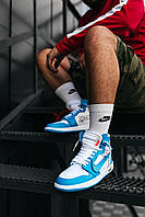 Кроссовки мужские Nike Air Jordan 1 OFF-White Blue (найк аир джордан офф вайт голубые)