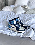 Кросівки жіночі Nike Jordan 1 Retro High Patent Blue toe найк аїр джердан сині, фото 3