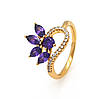 Кільце Квітка з фіолетовим цирконієм, р. 18, р. 18,5, медичне золото, 18К, фото 2