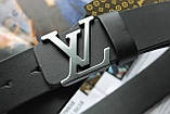 Кожаный ремень LV пряжка матовое серебро, фото 2