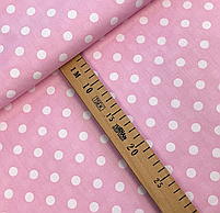 Бязь Gold хлопковая "горох белый на розовом 1см" 220 см, фото 2