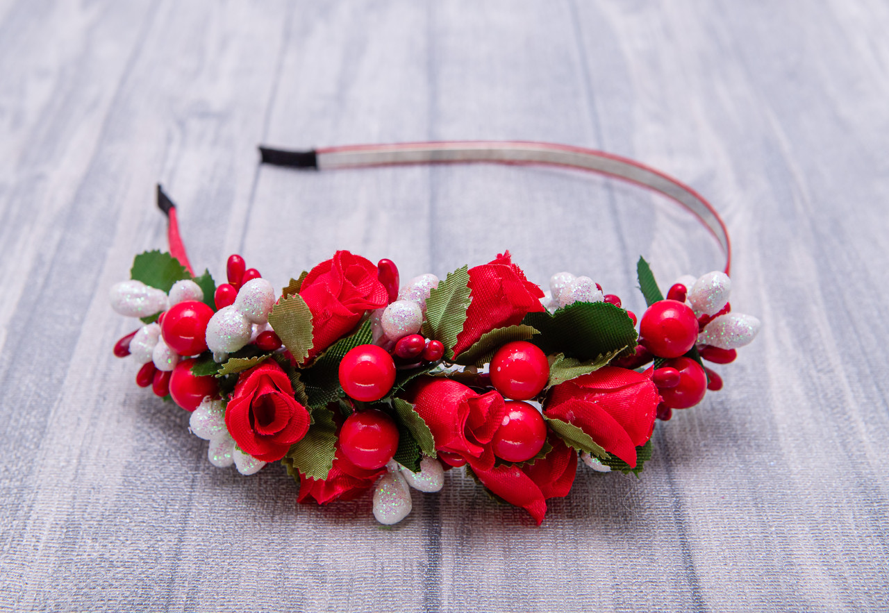 Обруч для волосся Боковинка Роза червоно-білий, фото 1