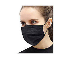 Медицинская маска черная трехслойная фабричная паяная с фиксатором 40 шт