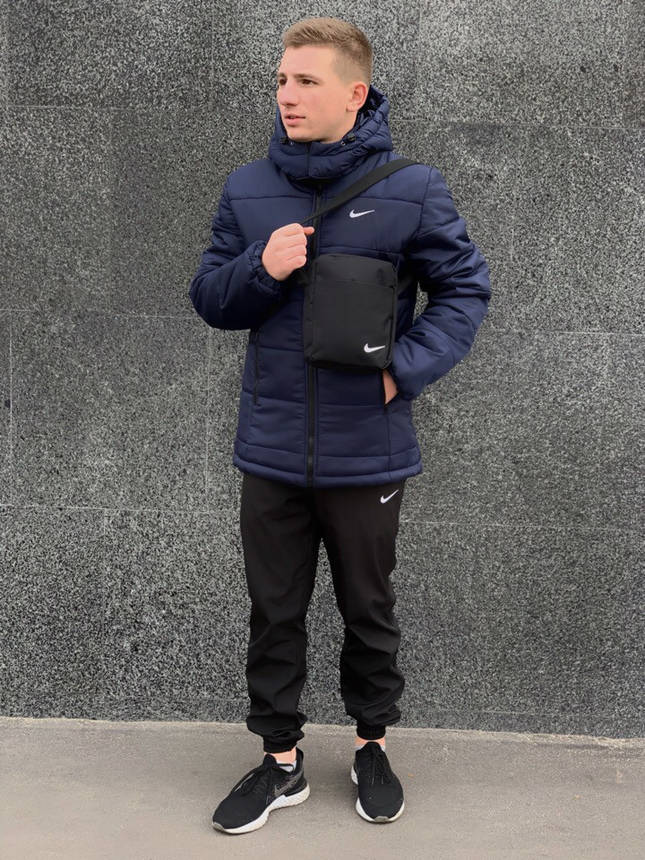 Комплект Куртка чоловіча Зимова Найк + утеплені штани. Барсетка Nike і рукавички в Подарунок., фото 2