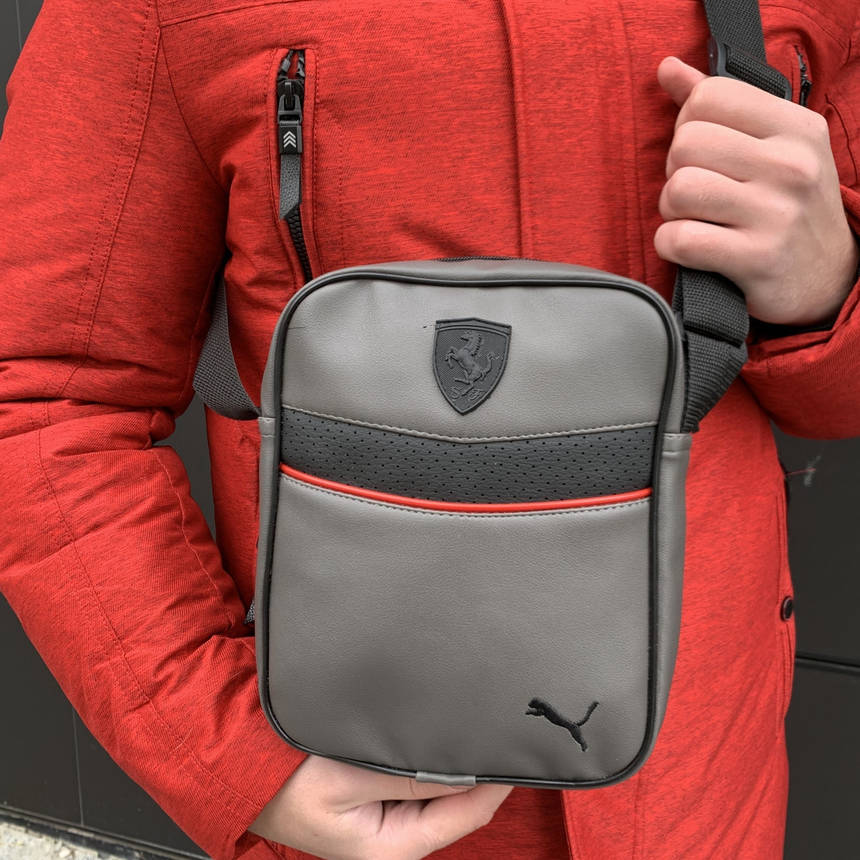 Чоловіча барсетка Puma Ferrari сіра (Пума Ферарі) сумка через плече, фото 2
