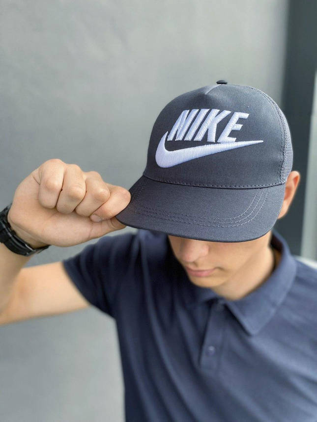 Кепка Nike чоловіча | жіноча найк сіра big white logo, фото 2