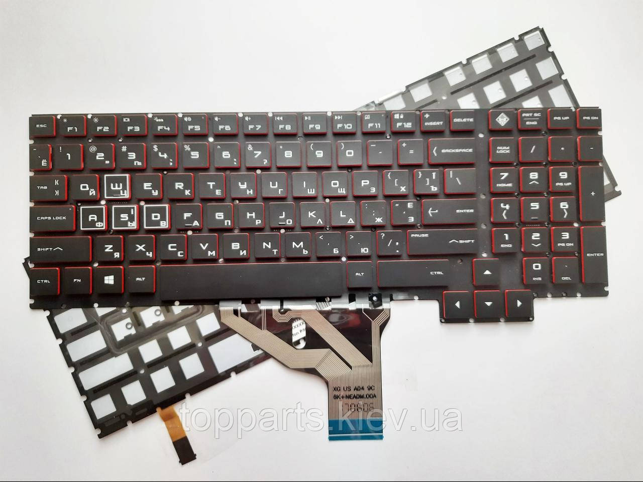 Клавіатура для ноутбуків HP Omen 15-CE Series чорна з червоною облямівкою, без рамки, з різнокольор підсвіткою