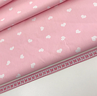 Сатин "сердечка білі дрібні на рожевому" 160, фото 2