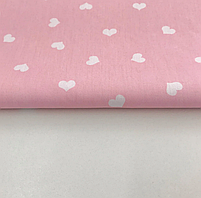 Сатин "сердечка білі дрібні на рожевому" 160, фото 3