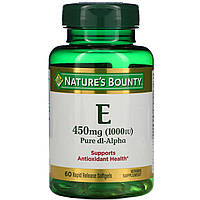 Nature's Bounty, витамин E, чистый Dl-альфа, 450 мг (1000 МЕ), 60 капсул с быстрым высвобождением в Украине