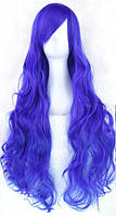 Парик синий длинный волнистый с длинной челкой женский для женщин 80см из искусственных волос (3502)