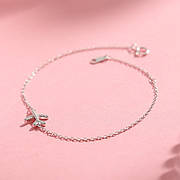 Браслет Літак з камінчиками, символ подорожей, срібне покриття 925 проби, довжина 18+3 см