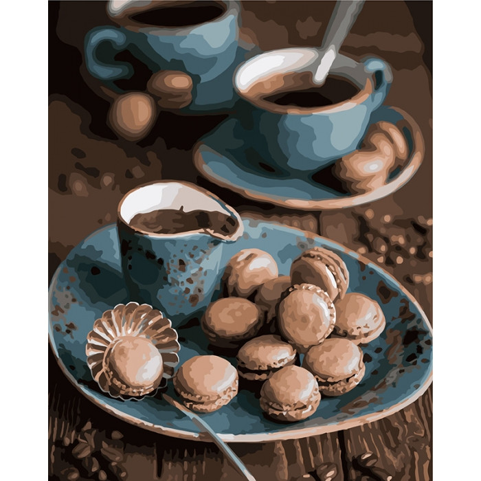 Картина за номерами 40х50 см. Макаруны к кофе. Ідейка КНО5550