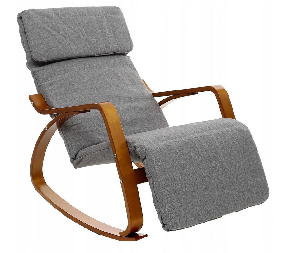 Крісло-гойдалка з підставкою для ніг Luca сіре, полози коричневий лак Тільки бренди ЕС
