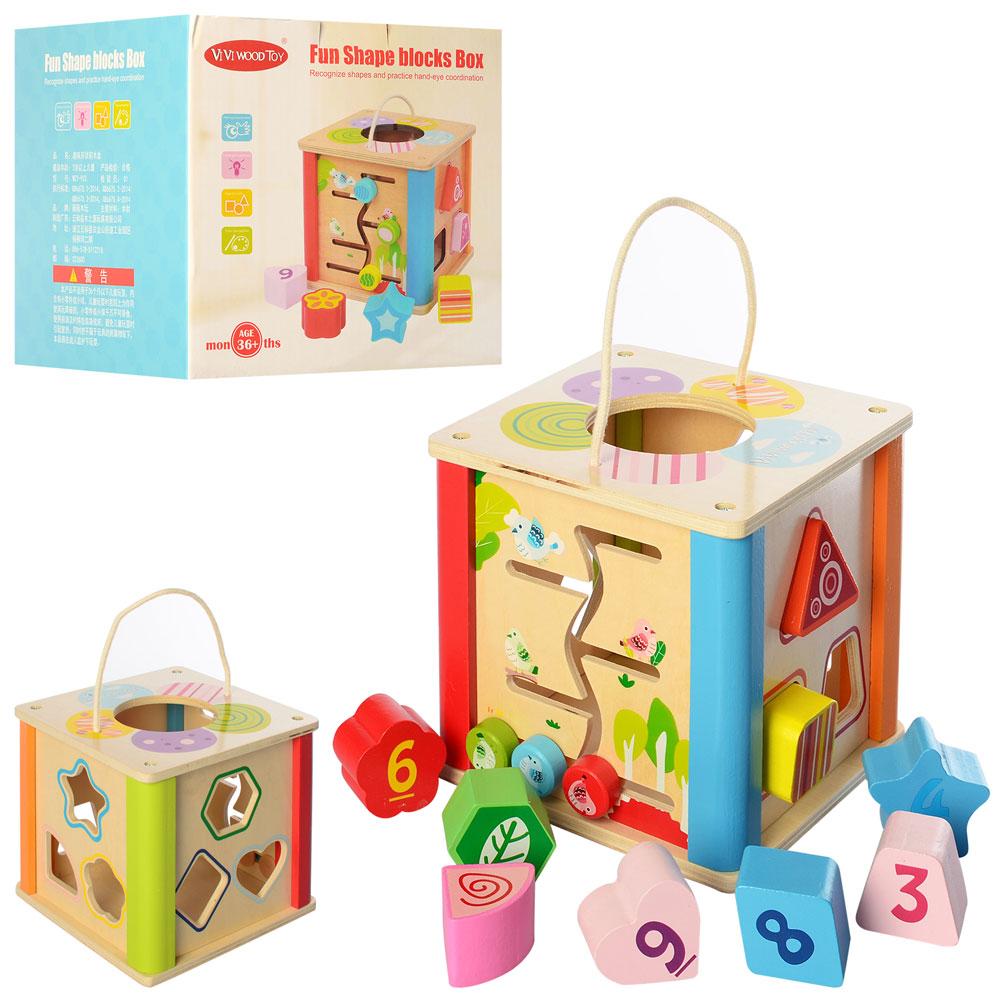 Игра детская деревянная куб, лабиринт, фигурки 9шт