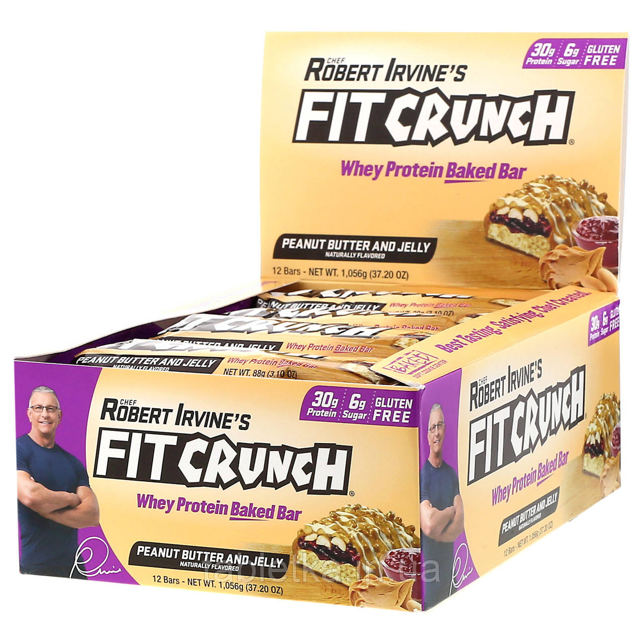 FITCRUNCH, Термооброблений сироватковий протеїновий батончик, з арахісовою пастою і фруктовим джемом,