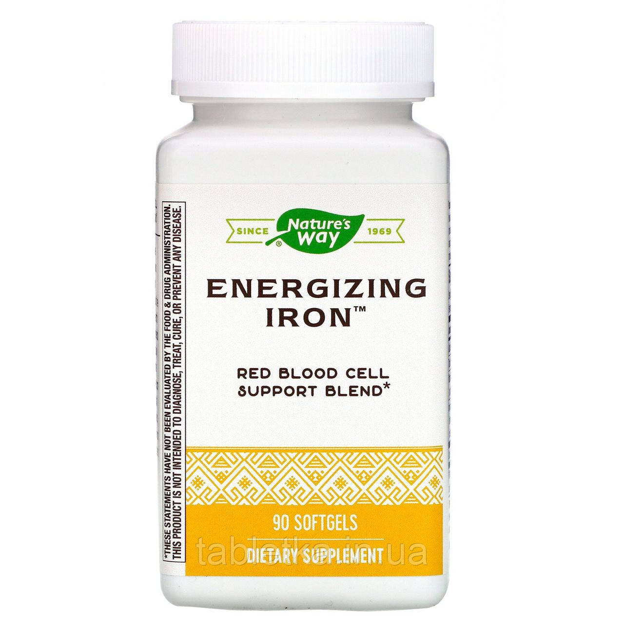 Nature's Way, Energizing Iron, формула з подвійним залізом, 90 м'яких желатинових капсул Київ