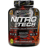 Muscletech, NitroTech, основной источник пептидов и изолятов сывороточного белка, молочный шоколад, 1,81 кг