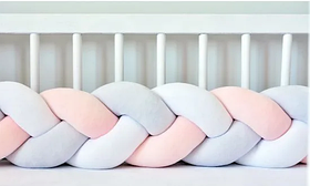 Захисний бортик у ліжечко "Косичка" 240 см (персиковий_білий_світло-сірий) бавовняний велюр