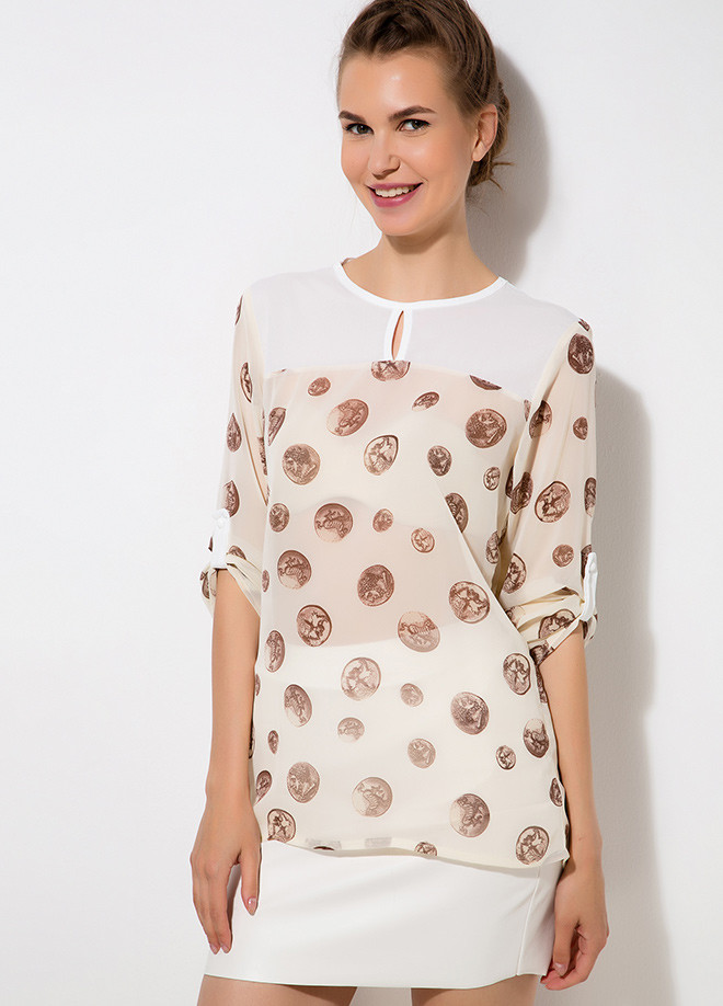 Бежева жіноча блузка MA&GI у коричневий горошок - фото 1 - id-p170227663