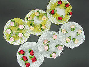 Сіточка для гульки з кольоровими трояндочками 12 шт/уп. срібло і золото