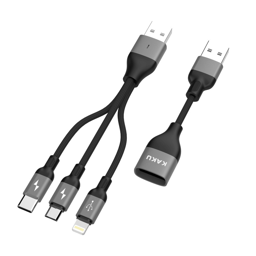 USB кабель Kaku KSC-250 3-in-1 Type-C / MicroUSB / Lightning 30см+120см - Black
