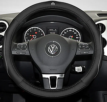 Чохол оплетка на кермо шкіряний для автомобіля з логотипом Volkswagen натуральна шкіра