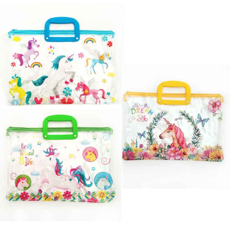 Папка-портфель В4 ЛИДЕР пластик на блискавці №33-U Єдиноріг асорті, фото 1