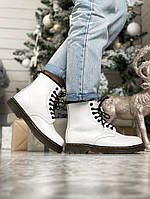 Стильні жіночі черевики Dr Martens білого кольору. Черевики Доктор Мартінс для дівчат з хутром., фото 3