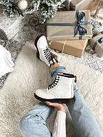 Стильні жіночі черевики Dr Martens білого кольору. Черевики Доктор Мартінс для дівчат з хутром., фото 8