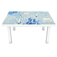 Виниловая наклейка на стол Фонари (интерьерная ПВХ пленка для мебели) Абстракция цветы Голубой 600*1200 мм