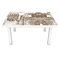 Виниловая наклейка на стол Старинный город (интерьерная ПВХ пленка для мебели) Архитектура Бежевый 600*1200 мм