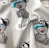 Тканина бавовняна, муслін одношаровий "ведмедики Boy на сірому", фото 3