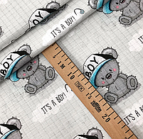 Тканина бавовняна, муслін одношаровий "ведмедики Boy на сірому", фото 2