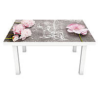 Вінілова наклейка на стіл Крейдяний малюнок (інтер'єрна ПВХ плівка для меблів) півонії рожеві квіти Сірий