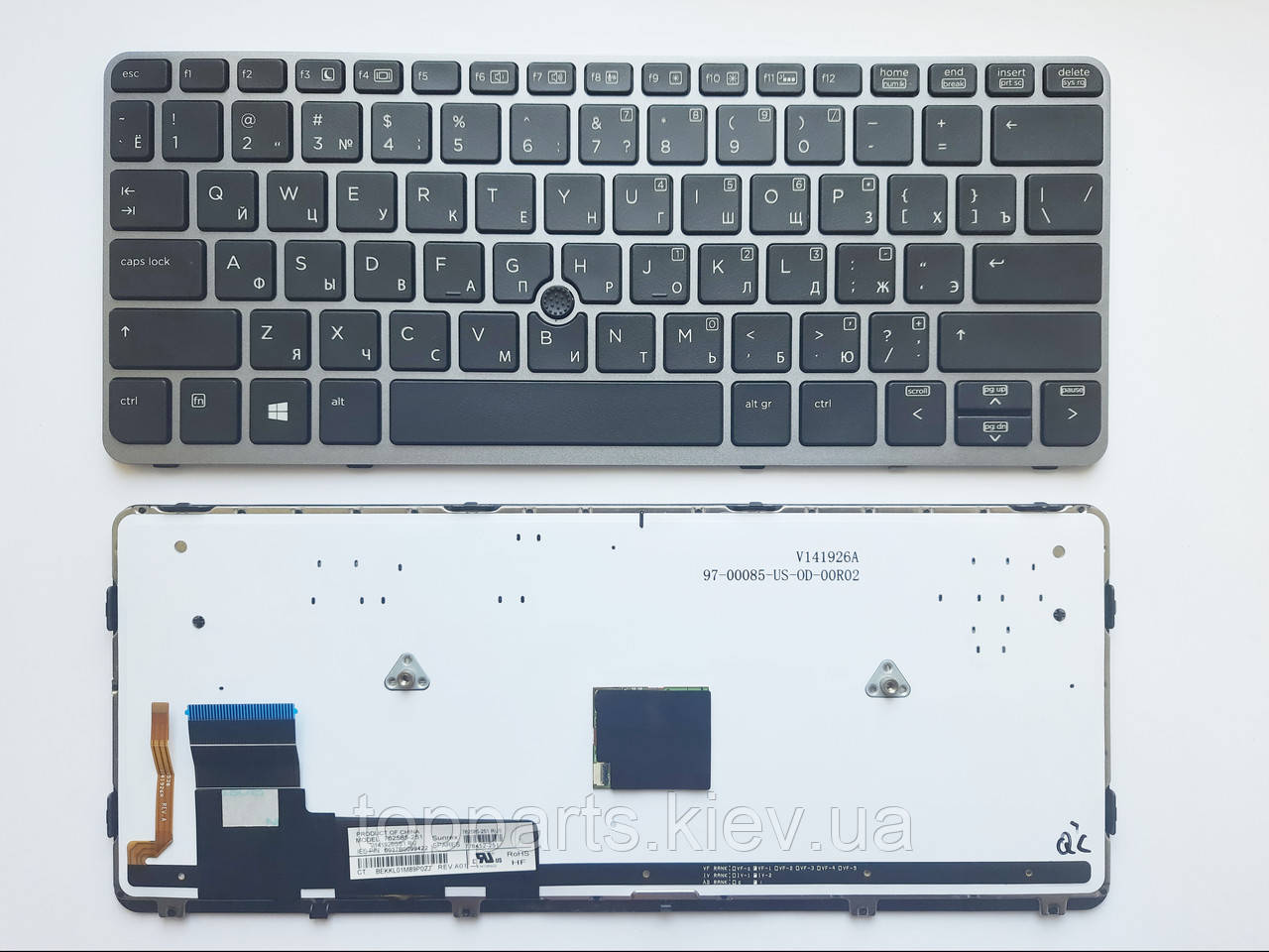 Клавіатура для ноутбуків HP EliteBook 720 G1 / 820 G1 чорний з сріблястою рамкою, з трекпоинтом, з