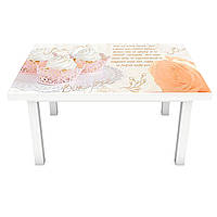 Вінілова наклейка на стіл Квіти і солодощі (інтер'єрна ПВХ плівка для меблів) ромашки троянди Рожевий