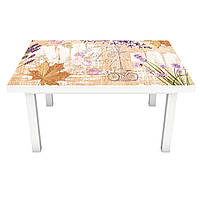Виниловая наклейка на стол Осень (интерьерная ПВХ пленка для мебели) фиолетовые цветы листья Бежевый 600*1200