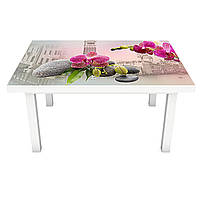 Вінілова наклейка на стіл Венеція Орхідеї (інтер'єрна ПВХ плівка для меблів) квіти камені Сірий 600*1200мм