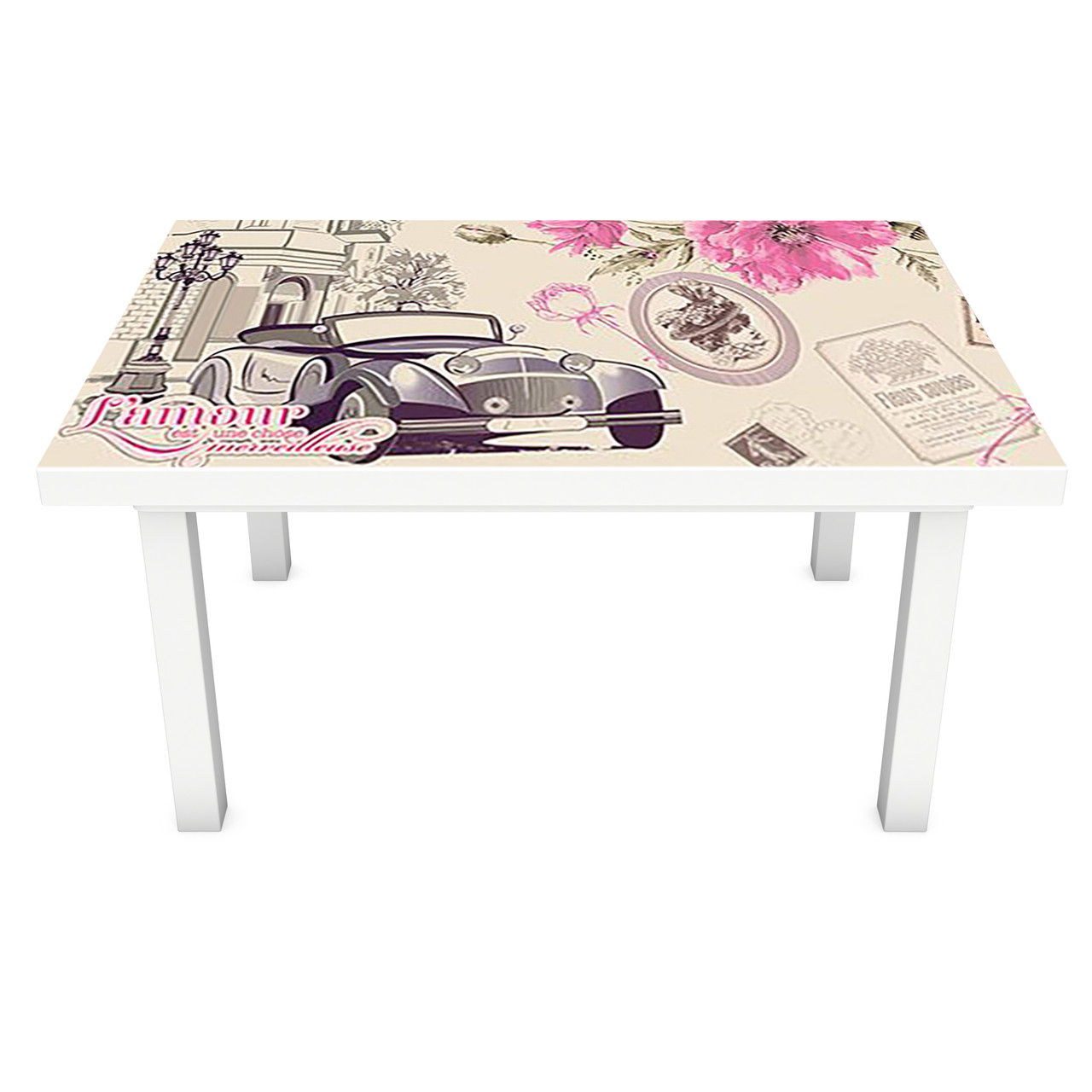 Вінілова наклейка на стіл Роза Гламур (інтер'єрна ПВХ плівка для меблів) дівчина квіти Бежевий 600*1200мм