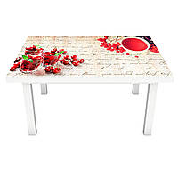 Виниловая наклейка на стол Красные ягоды 02 (интерьерная ПВХ пленка для мебели) надписи Бежевый 600*1200 мм