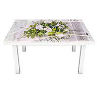 Виниловая наклейка на стол Стебли (интерьерная ПВХ пленка для мебели) белые цветы букет Зеленый 600*1200 мм