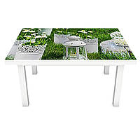 Виниловая наклейка на стол Королевский сад (интерьерная ПВХ пленка для мебели) цветы трава Зеленый 600*1200 мм