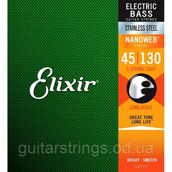 Струни Elixir 14777 Stainless Steel Nanoweb 5-String Light 45-130