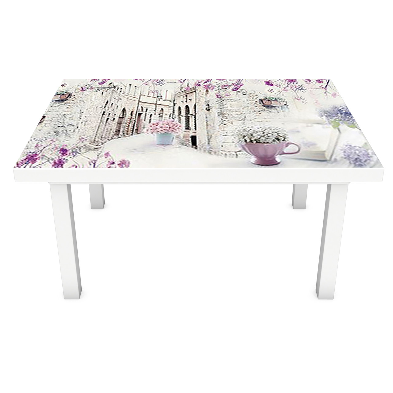 Вінілова наклейка на стіл Весняний Прованс (інтер'єрна ПВХ плівка для меблів) вулиці бузок Фіолетовий